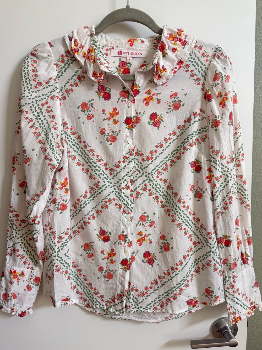 RO’S GARDEN Summer Garden Ruffle Blouse Small